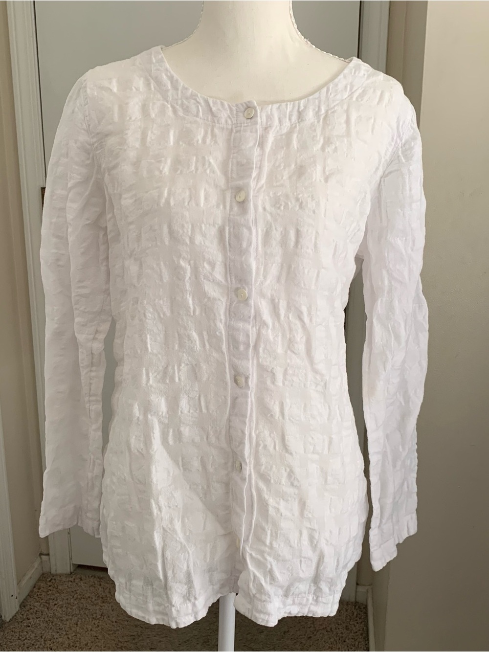 J. Jill Pure Jill Tunic Top Seersucker Linen Cotton White Lightweight Textured S